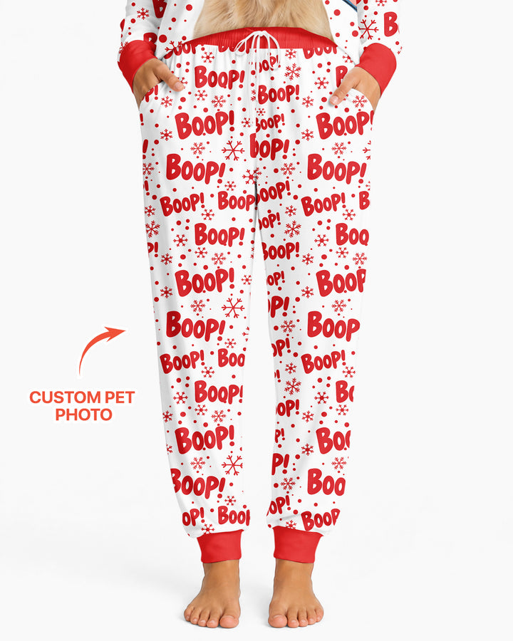 Custom Pet Photo Funny Christmas Boop Bamboo Women Pajama Set