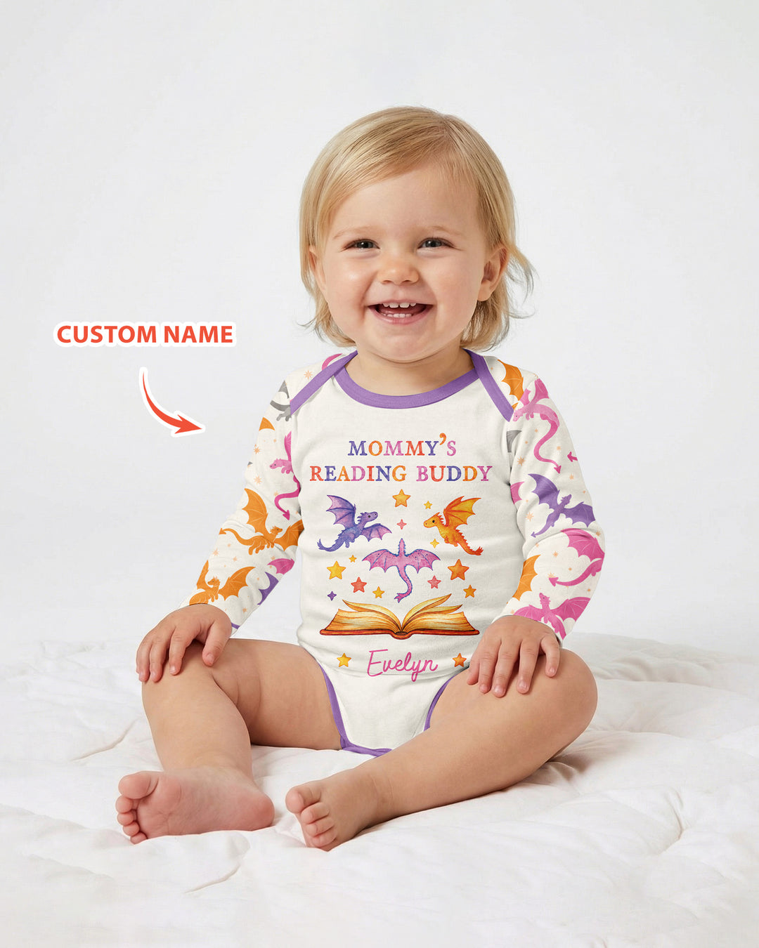 Custom Name Dragon Reading Buddy Bamboo Bodysuit