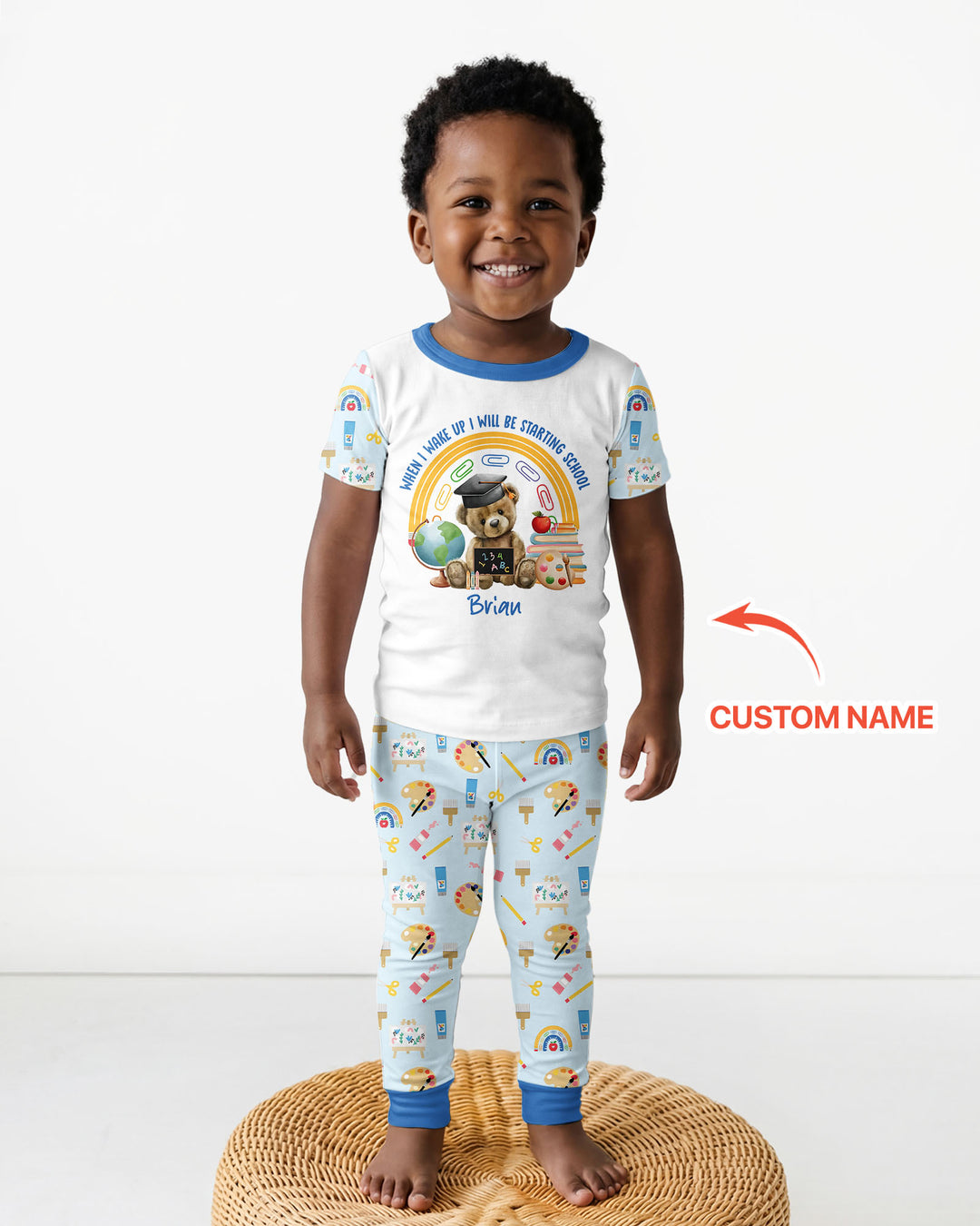 Custom Name When I Wake Up I Will Be Starting School Bamboo Two Piece Short Sleeve Pajama Set