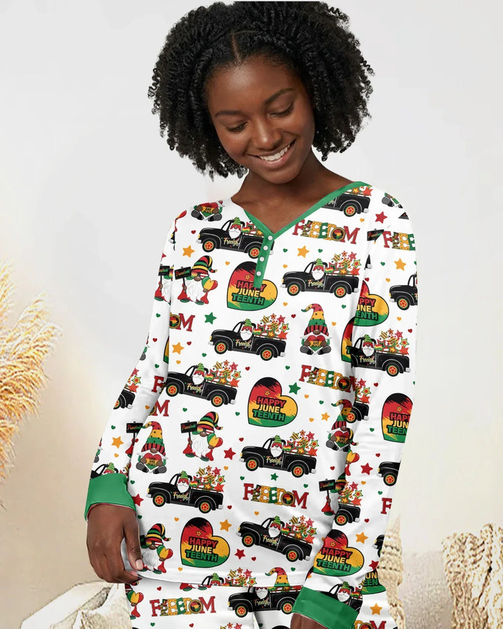 Gnom-Frohes-Juneteenth-Bambus-Damen-Pyjama-Set