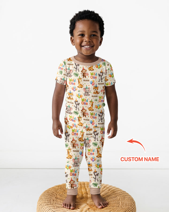 Custom Name 1st Birthday Wild One Bamboo Two Piece Short Sleeve Pajama Set