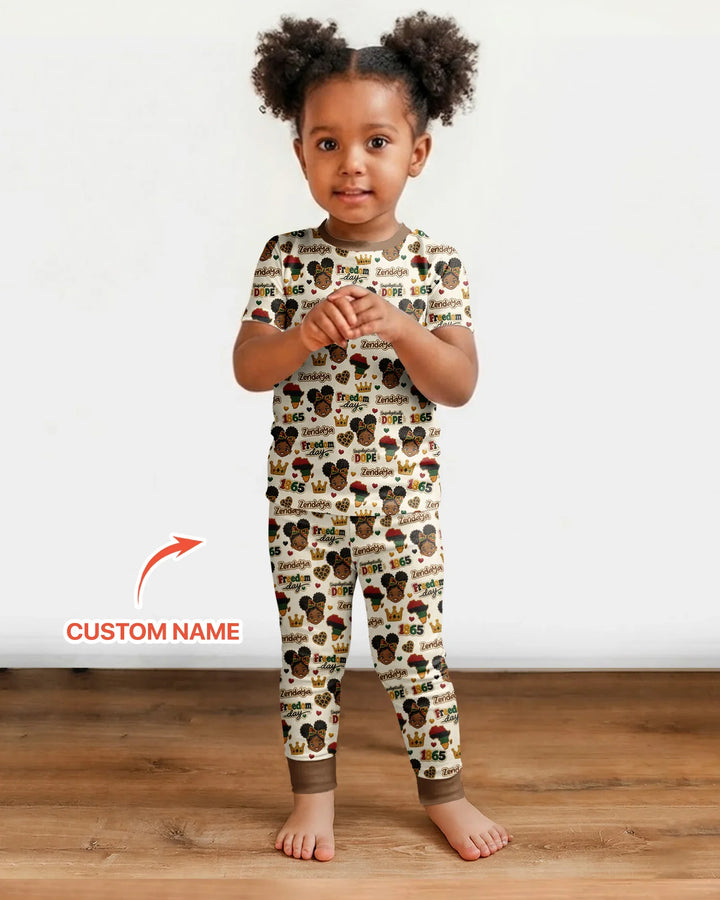 Custom Name Juneteenth Unapologetically Dope Bamboo Two Piece Short Sleeve Pajama Set