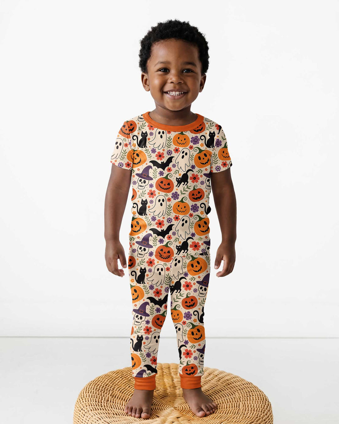 Spooky Halloween Floral Delight Bamboo Two Piece Short Sleeve Pajama Set