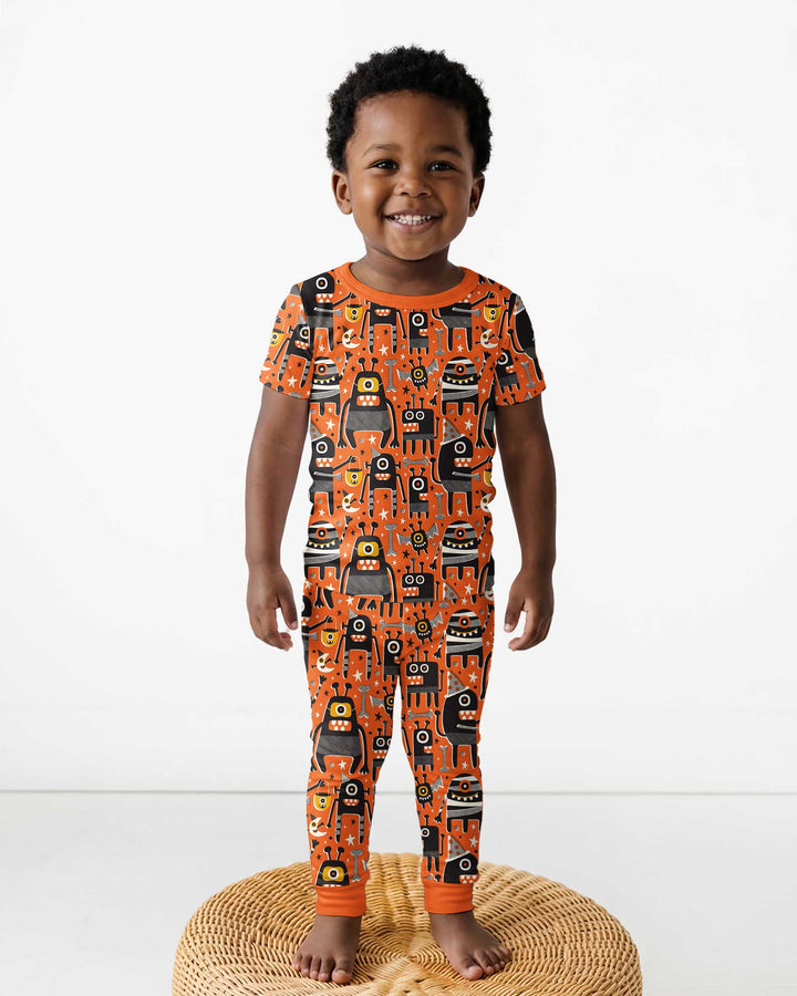 Mid Century Halloween Monster Toss Bamboo Two Piece Short Sleeve Pajama Set