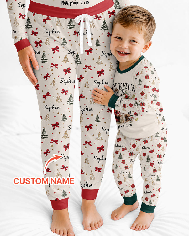 Every Knee Shall Bow Custom Name Mommy And Me Matching Bamboo Women Pajama Set
