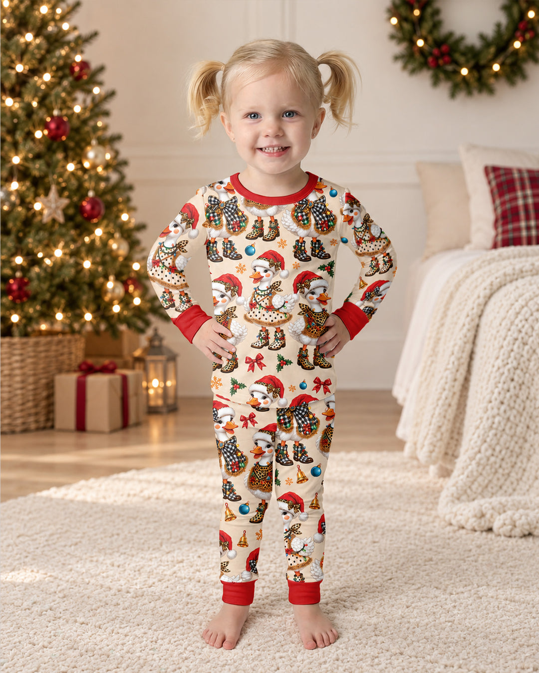 Holly Jolly Cowgirl Ducks Bamboo Two Piece Long Sleeve Pajama Set