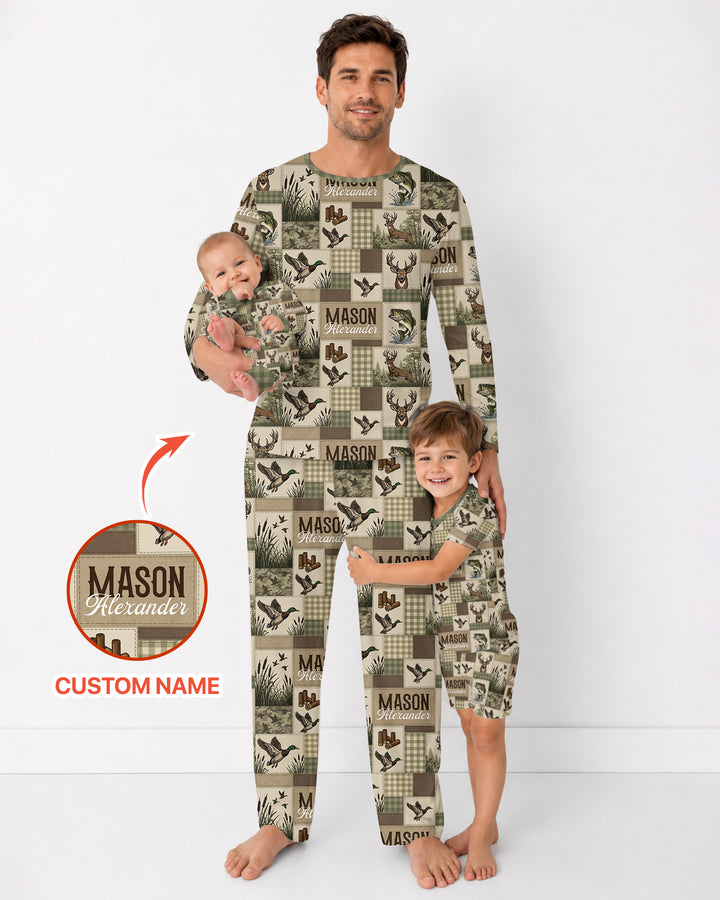 Personalized Hunting Patchwork Bamboo Men's Pajama Set