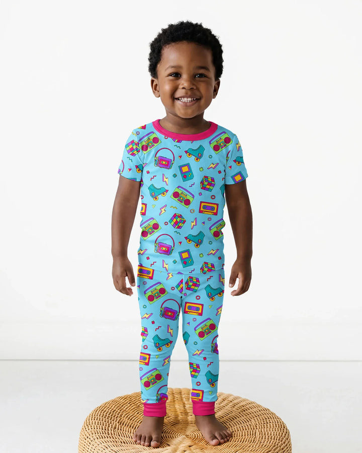80s Retro Neon Bamboo Two Piece Short Sleeve Pajama Set