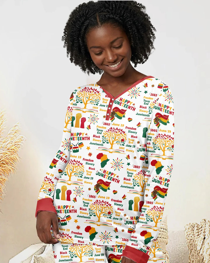 Fröhlicher Juneteenth Pyjama-Set für Damen aus Bambus