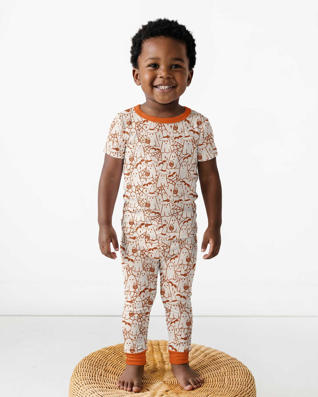 Boo Trick or Treat Ghosts Halloween Bamboo Two Piece Short Sleeve Pajama Set