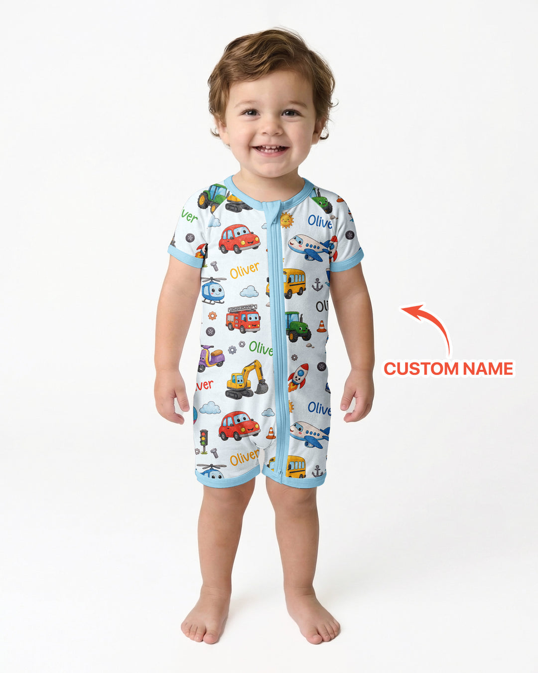 Custom Name Cute Transport Bamboo Shorty Zippy