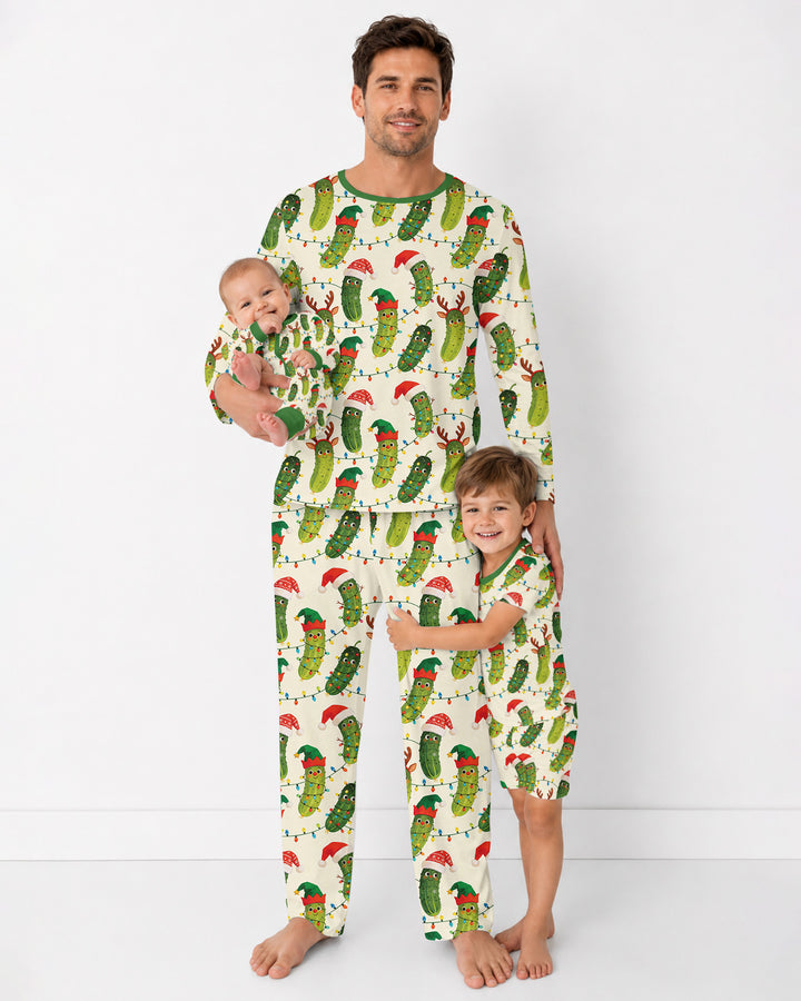 Cheerful Christmas Pickle Bamboo Men's Pajama Set