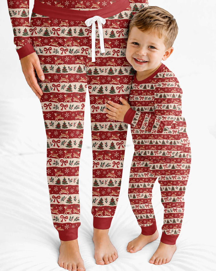 Vintage Reindeer Christmas Stripes Bamboo Women Pajama Set