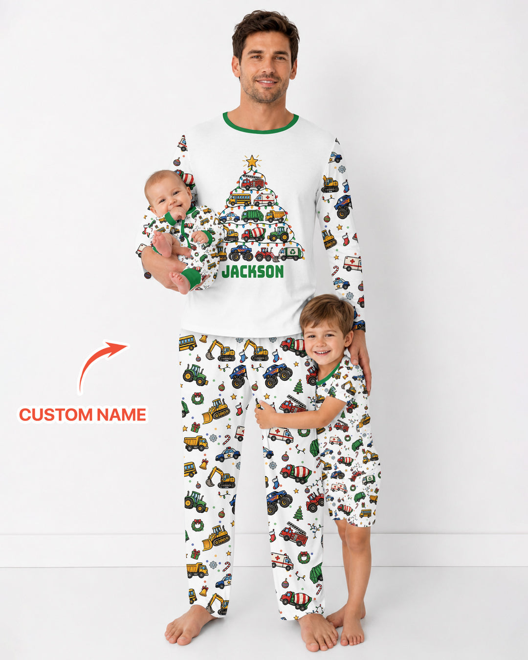 Custom Name Little Trucks Christmas Tree Bamboo Men's Pajama Set