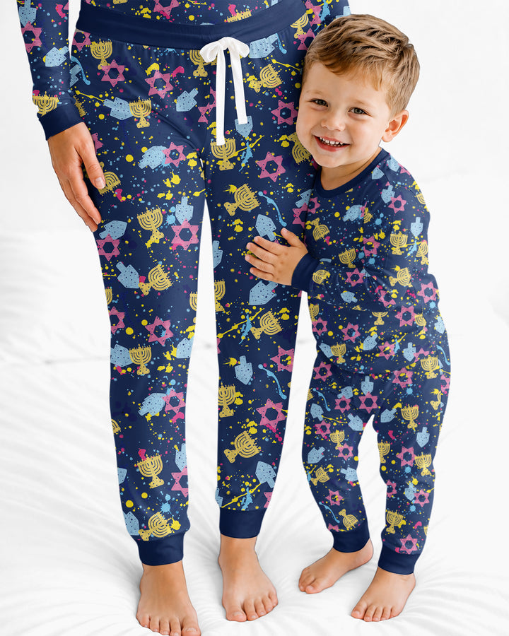 Hanukkah Family Splatter Paint  Bamboo Women Pajama Set