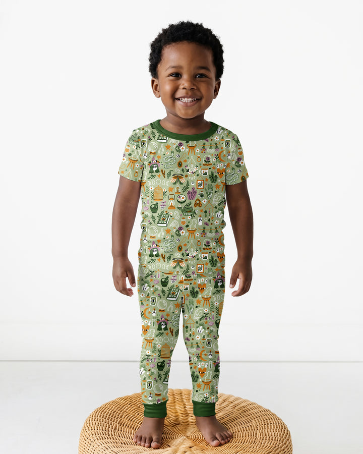 Boho Witchy Celestial Magic Floral Bamboo Two Piece Short Sleeve Pajama Set