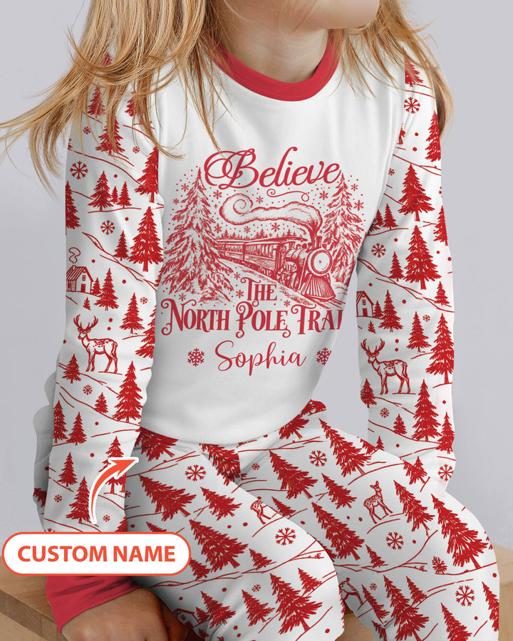 Custom Name North Pole Train Bamboo Two Piece Long Sleeve Pajama Set