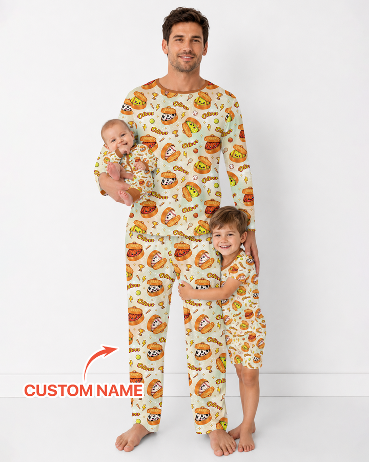 Custom Name Sports Dumpling Bamboo Men's Pajama Set