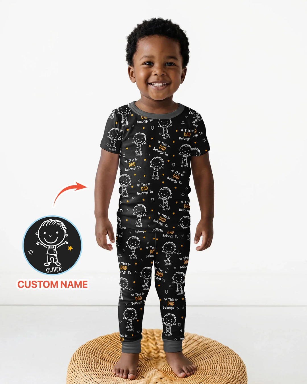 Custom Name This Dad Belongs To Doodle Bamboo Two Piece Short Sleeve Pajama Set
