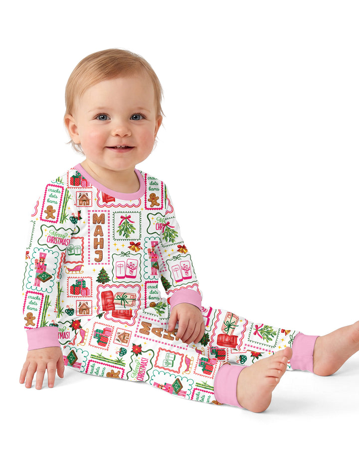 Preppy Christmas Mahjong Bamboo Two Piece Long Sleeve Pajama Set