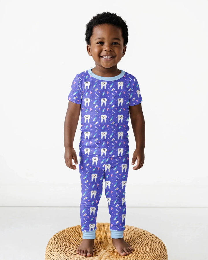 Zähneputzen Bambus Zweiteiliger Kurzarm-Pyjama-Set