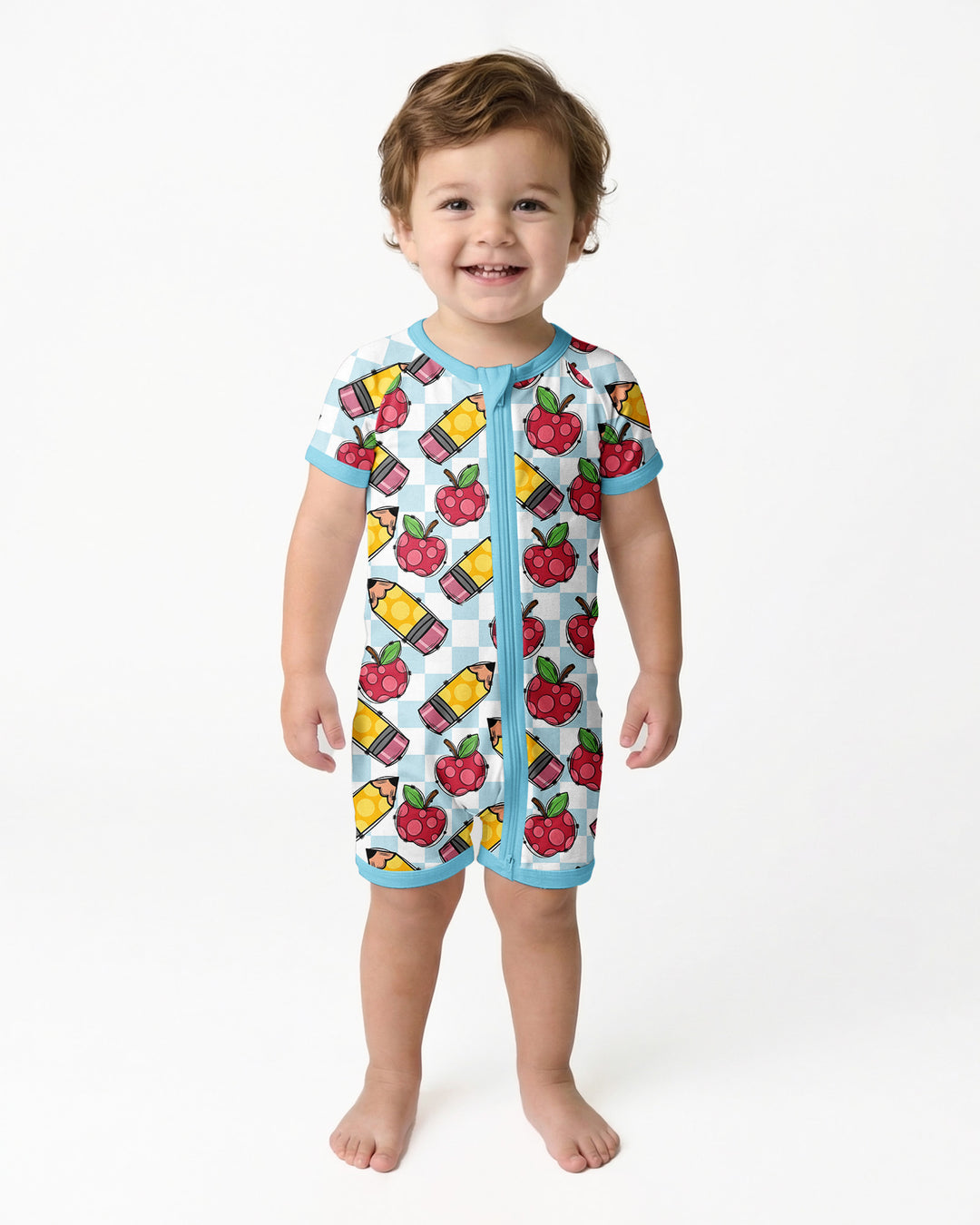 Checkered Apple Scribbles Bamboo Shorty Zippy