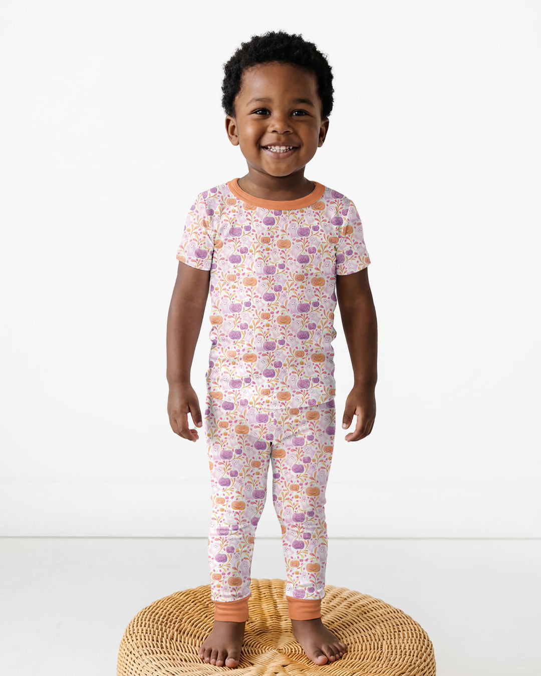 Pastel Pumpkins and Ghosts Bamboo Two Piece Short Sleeve Pajama Set