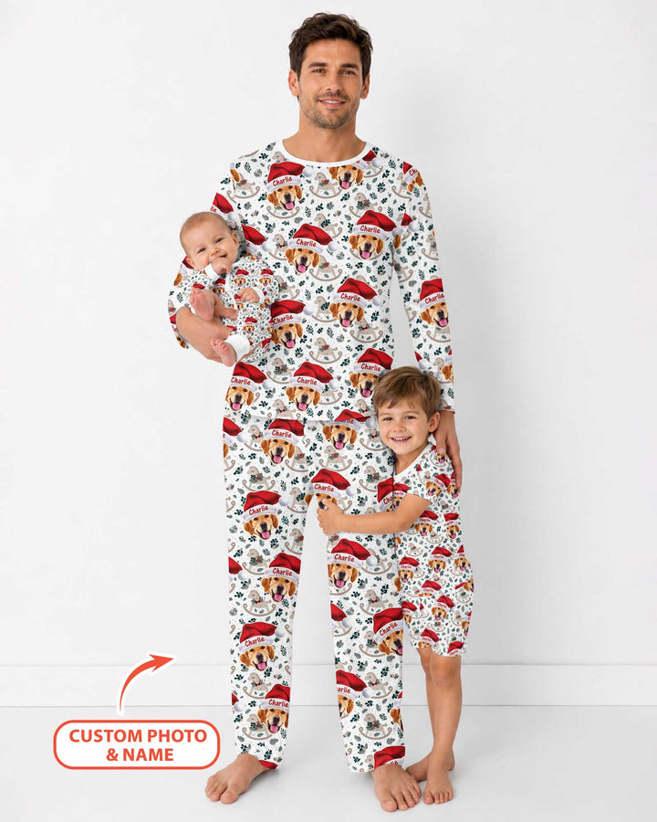 Custom Dog Photo Santa Claus Bamboo Men's Pajama Set