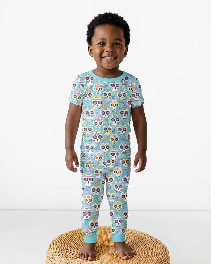 Floral Skull Bamboo Two Piece Short Sleeve Pajama Set