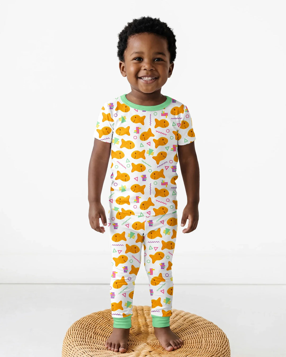 Cheesy Fishies Family Matching Bamboo Two Piece Short Sleeve Pajama Set
