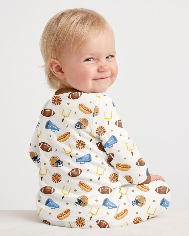 Custom Name Football I'm Just Here For The Snacks Bamboo Two Piece Long Sleeve Pajama Set