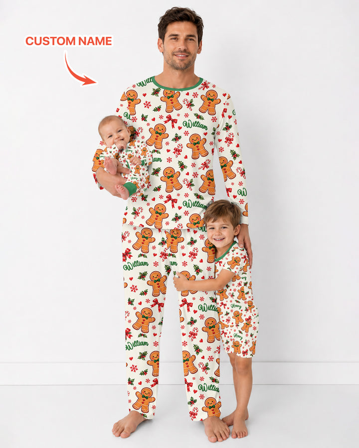 Custom Name Gingerbread Bamboo Men's Pajama Set