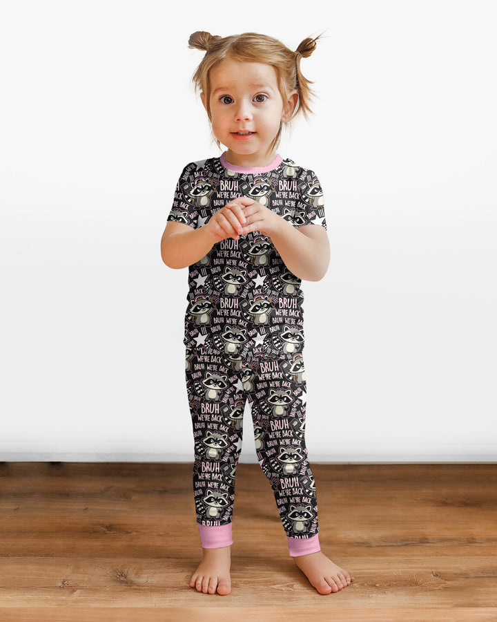 Bruh We're Back Raccoon Bamboo Two Piece Short Sleeve Pajama Set