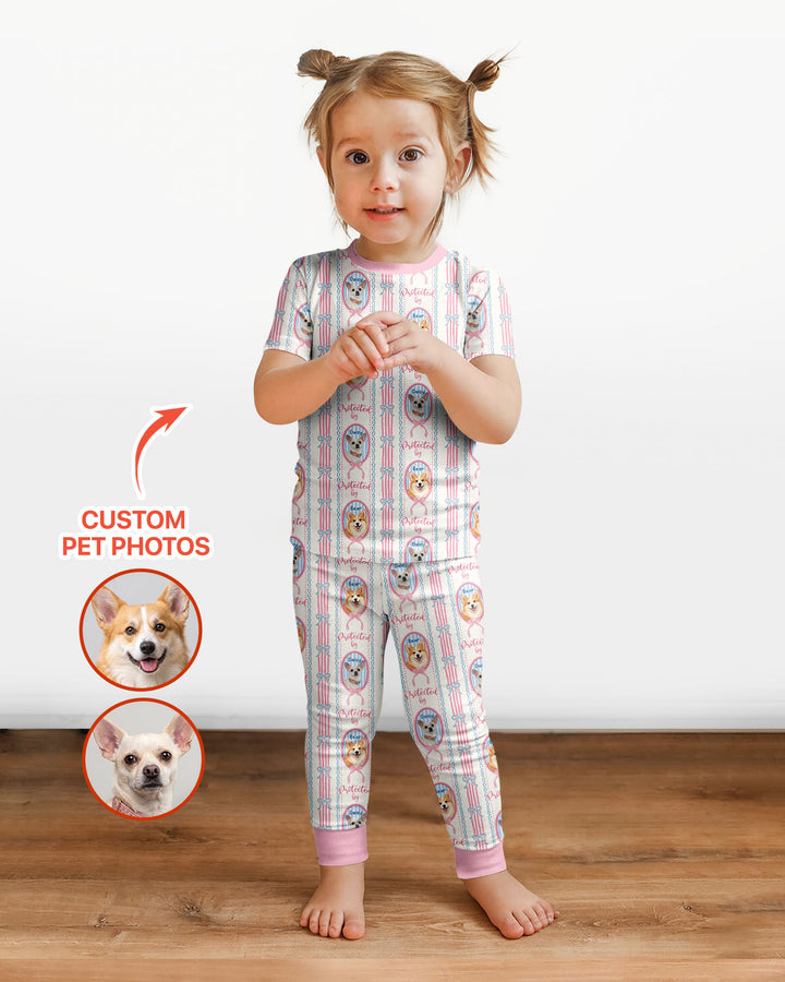 Custom Coquette Pet Photo Little Protector Bamboo Two Piece Short Sleeve Pajama Set