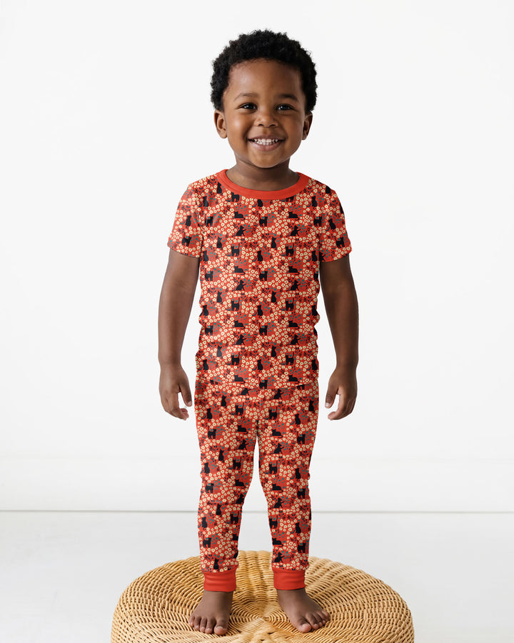Black Cat Ditsy Bamboo Two Piece Short Sleeve Pajama Set