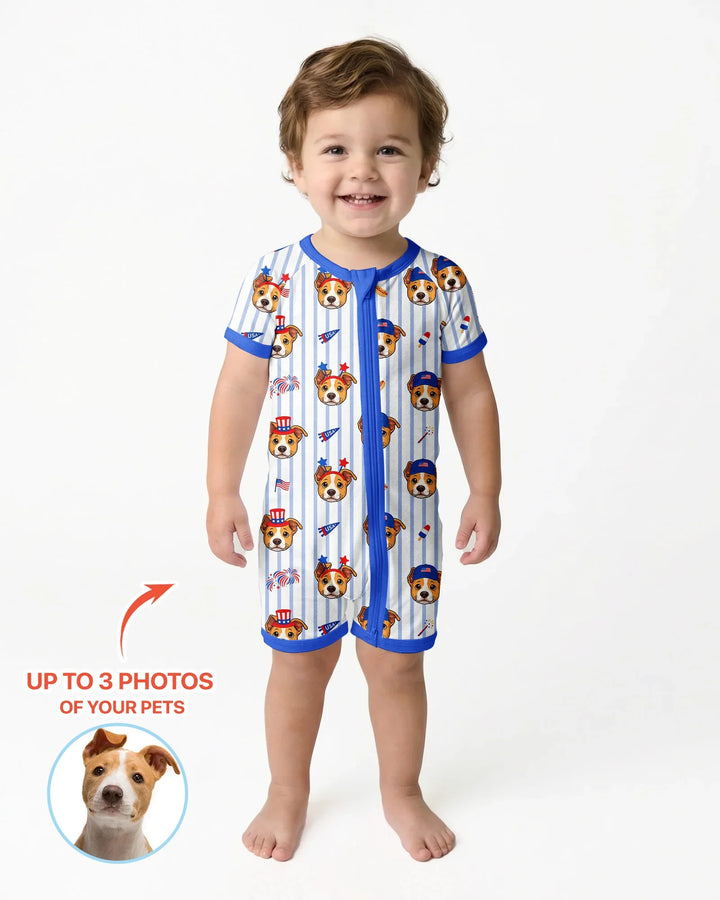 Custom Pet Image 4th of July Family Matching Bamboo Shorty Zippy