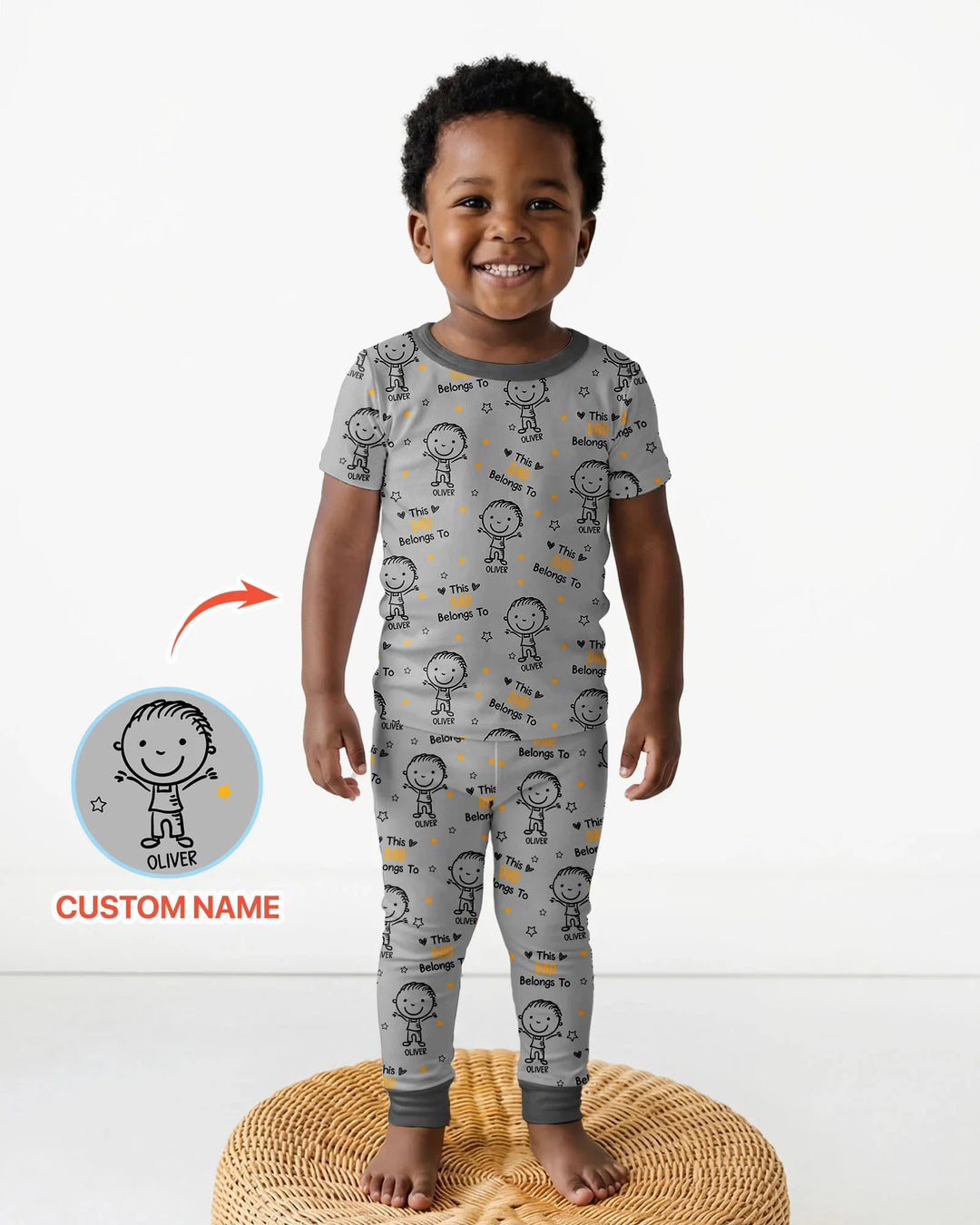 Custom Name This Dad Belongs To Doodle Bamboo Two Piece Short Sleeve Pajama Set