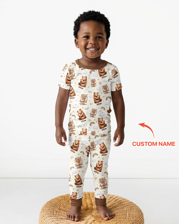 Custom Name Blessed By God Spoiled By Grandma Bamboo Two Piece Short Sleeve Pajama Set