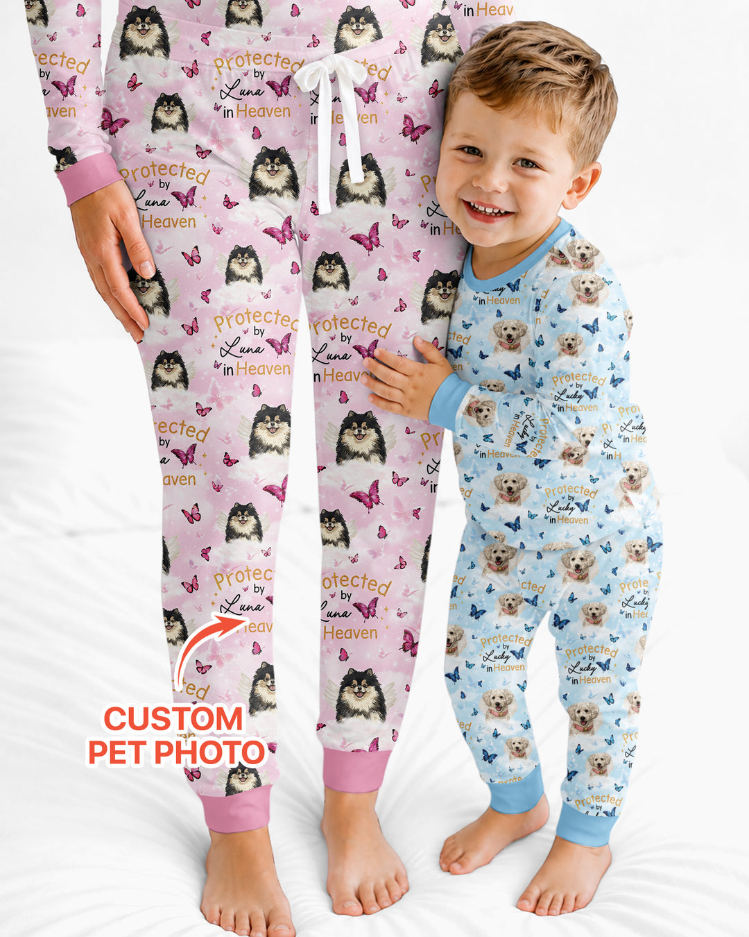 Custom Pet Photo Protected By Heaven Family Bamboo Women Pajama Set