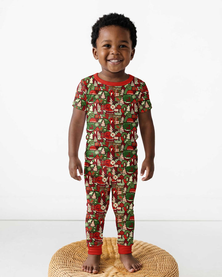 Christmas Time Mosaic Bamboo Two Piece Short Sleeve Pajama Set