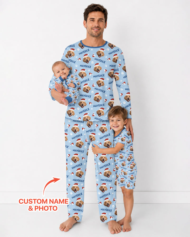Custom Pet Photo Christmas Paws Stripe Bamboo Men's Pajama Set