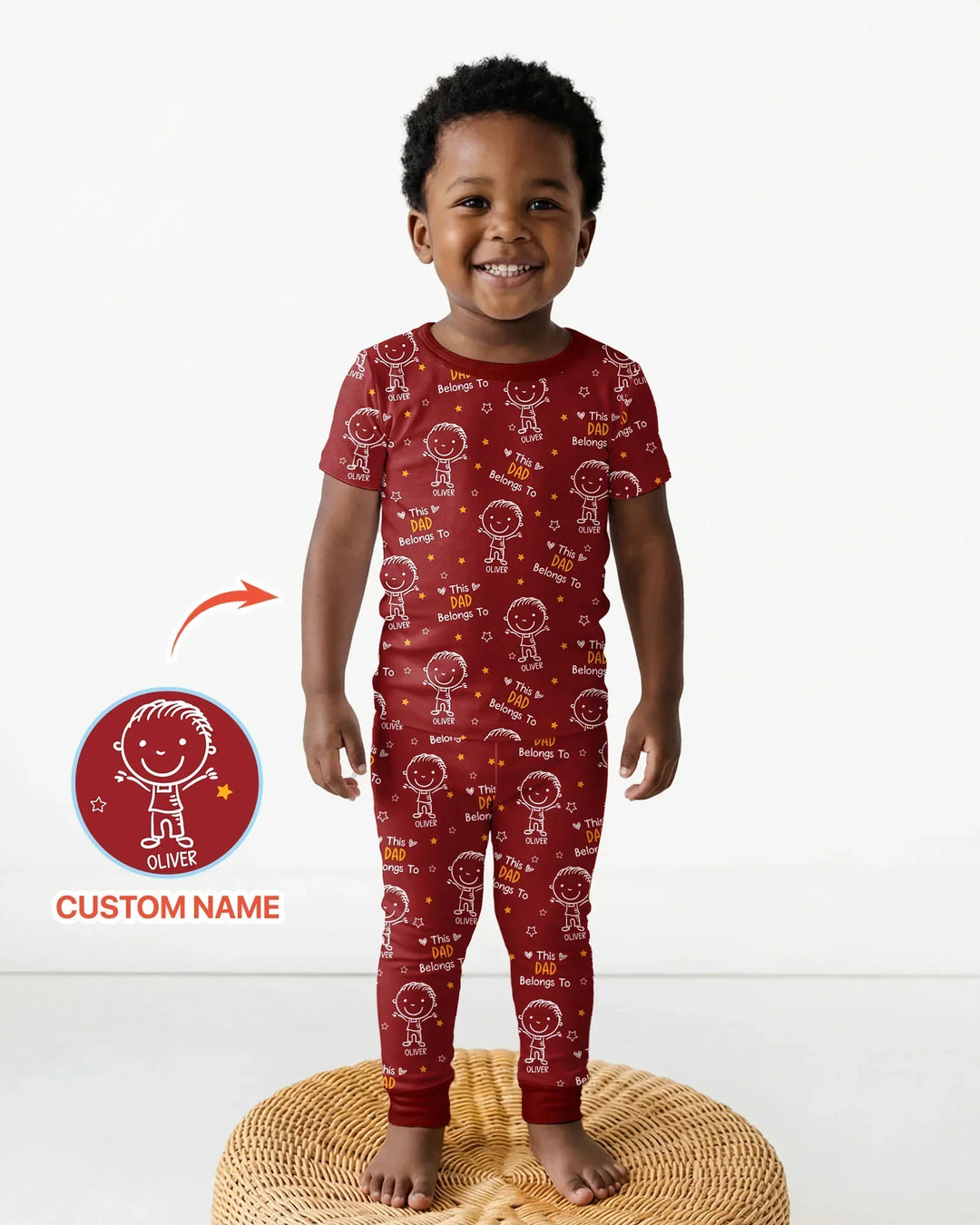 Custom Name This Dad Belongs To Doodle Bamboo Two Piece Short Sleeve Pajama Set