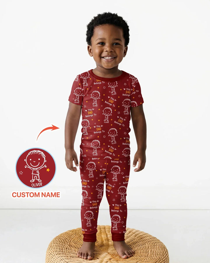 Custom Name This Dad Belongs To Doodle Bamboo Two Piece Short Sleeve Pajama Set