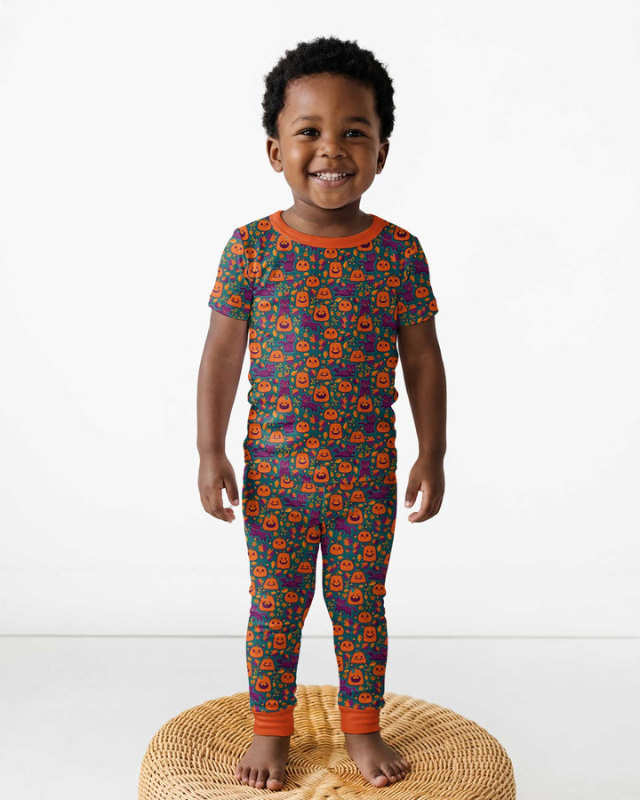 Cats and Pumpkins Bamboo Two Piece Short Sleeve Pajama Set