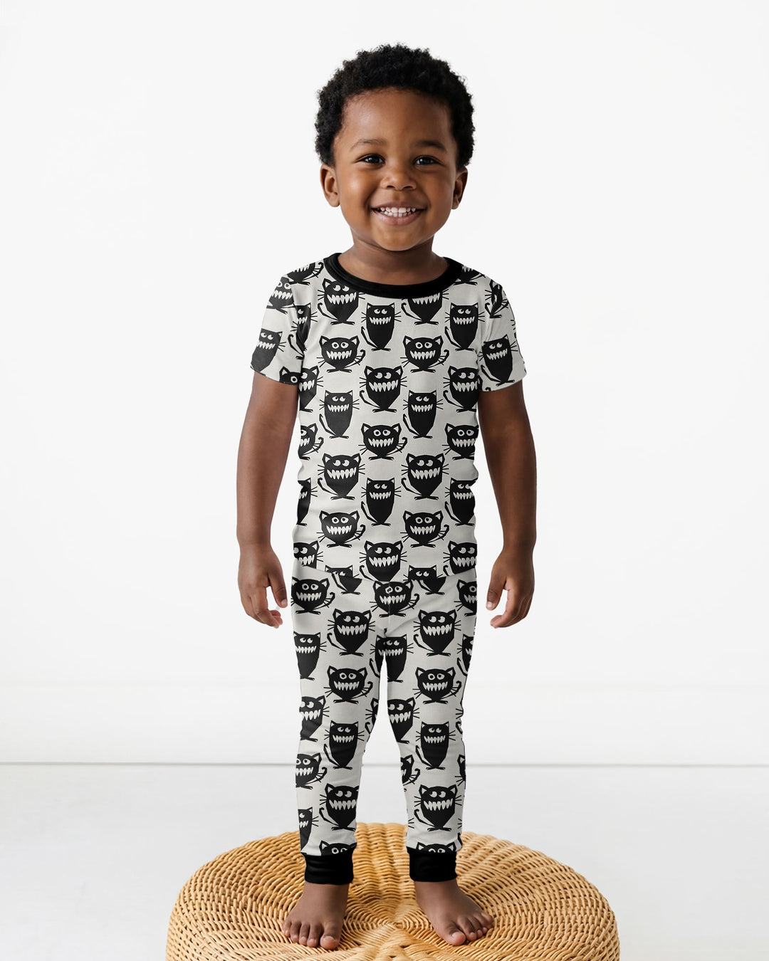 Halloween Monster Cats Bamboo Two Piece Short Sleeve Pajama Set