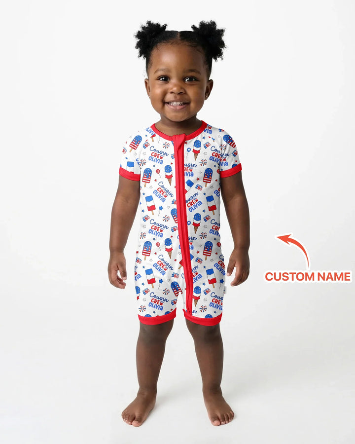 Custom Name 4th of July Cousin Crew Bamboo Shorty Zippy