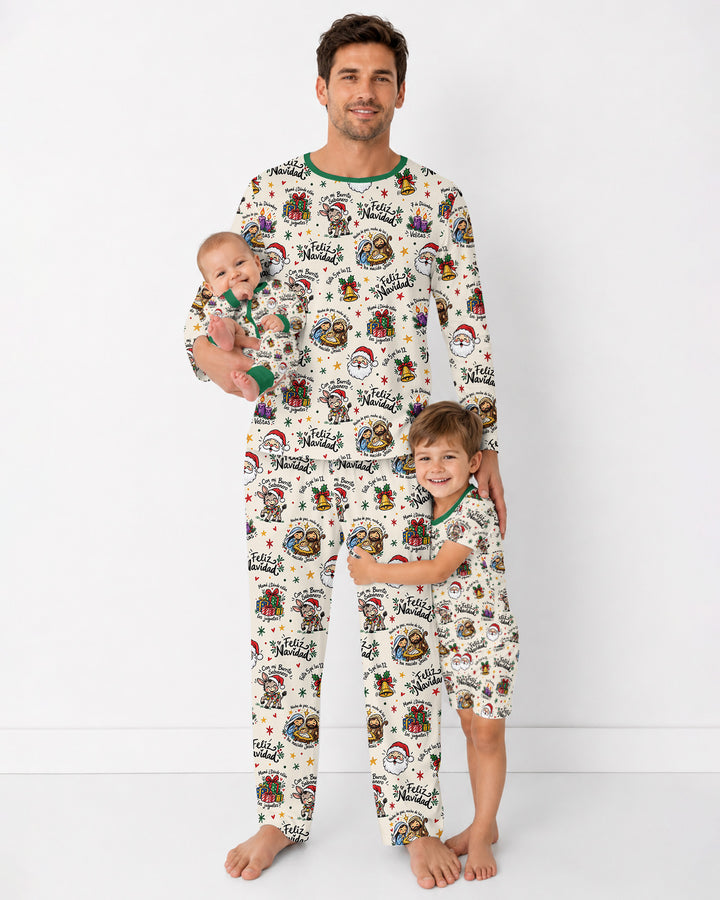 Whimsical Feliz Navidad Christmas Bamboo Men's Pajama Set