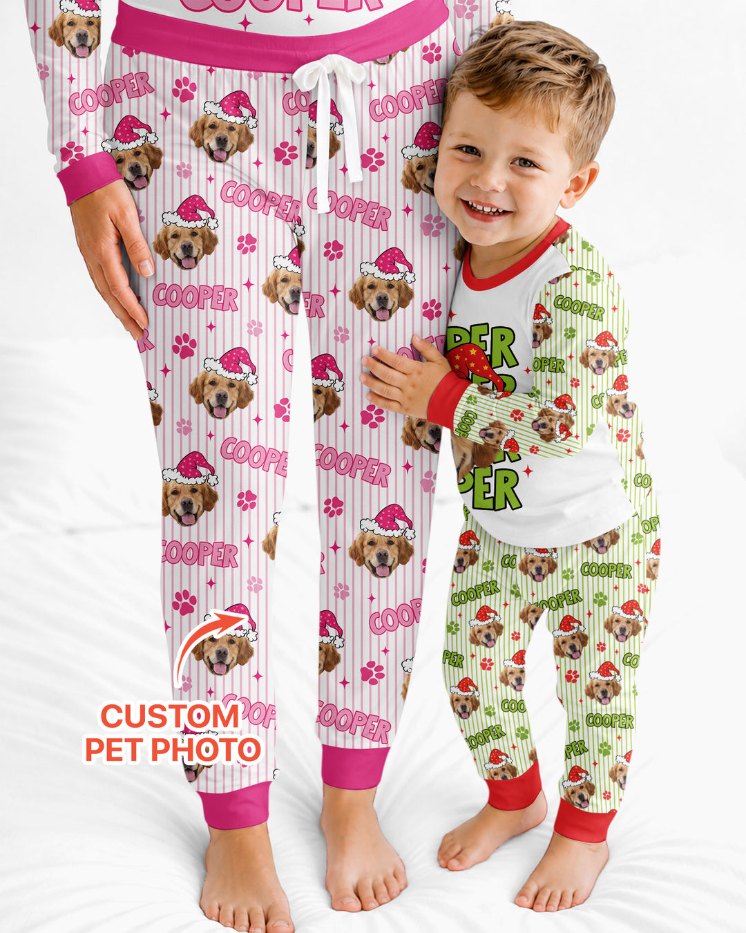 Personalized Pink Santa Dog Bamboo Women Pajama Set