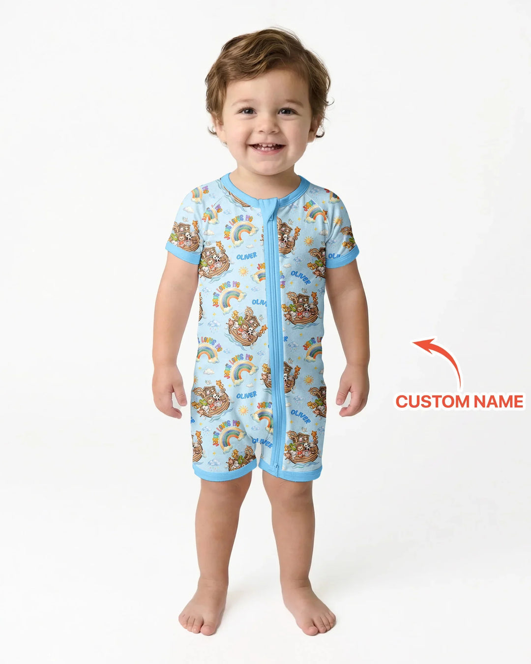 Custom Name Jesus Loves Me Noah's Ark Bamboo Shorty Zippy