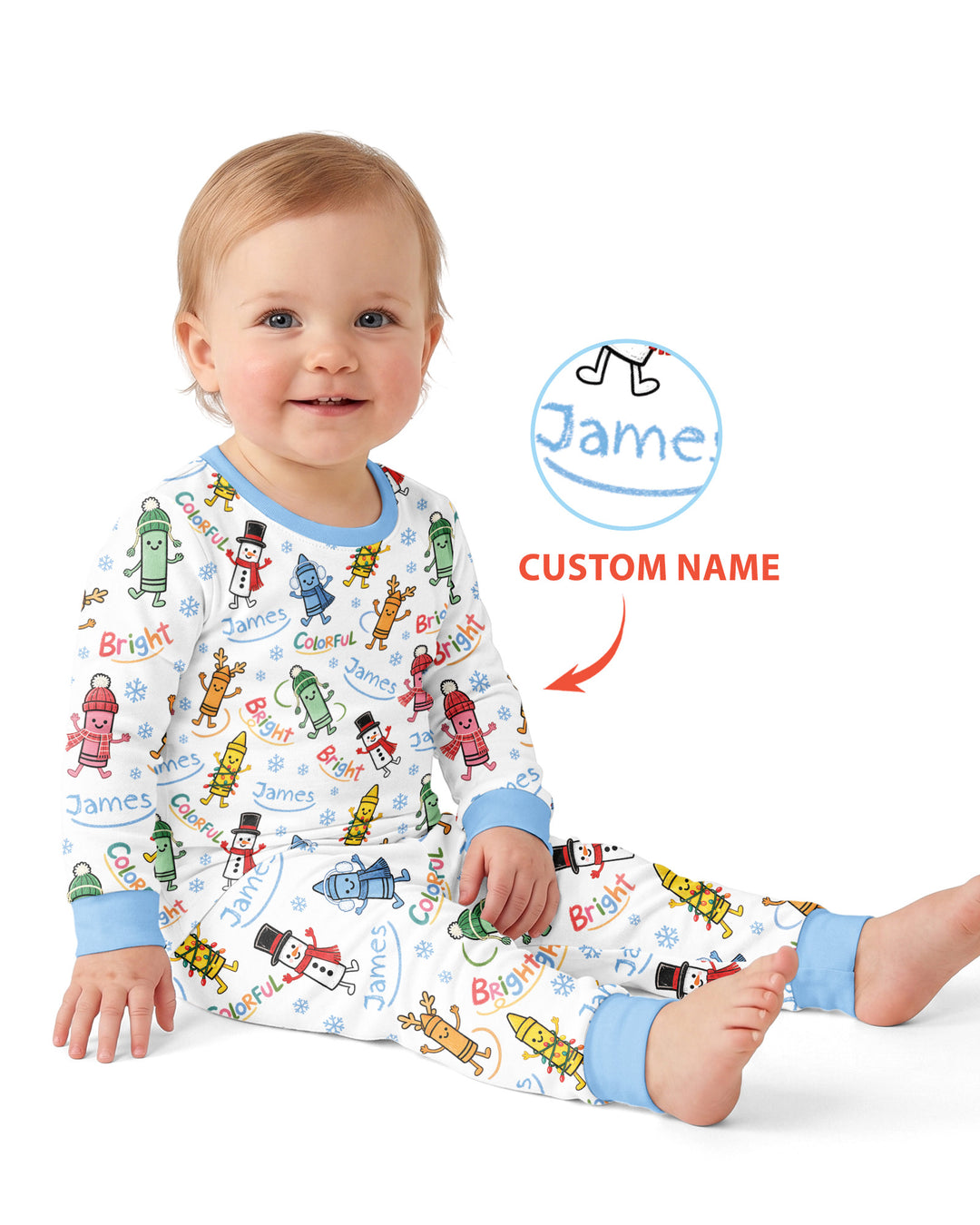 Custom Name Bright & Colorful Bamboo Two Piece Long Sleeve Pajama Set